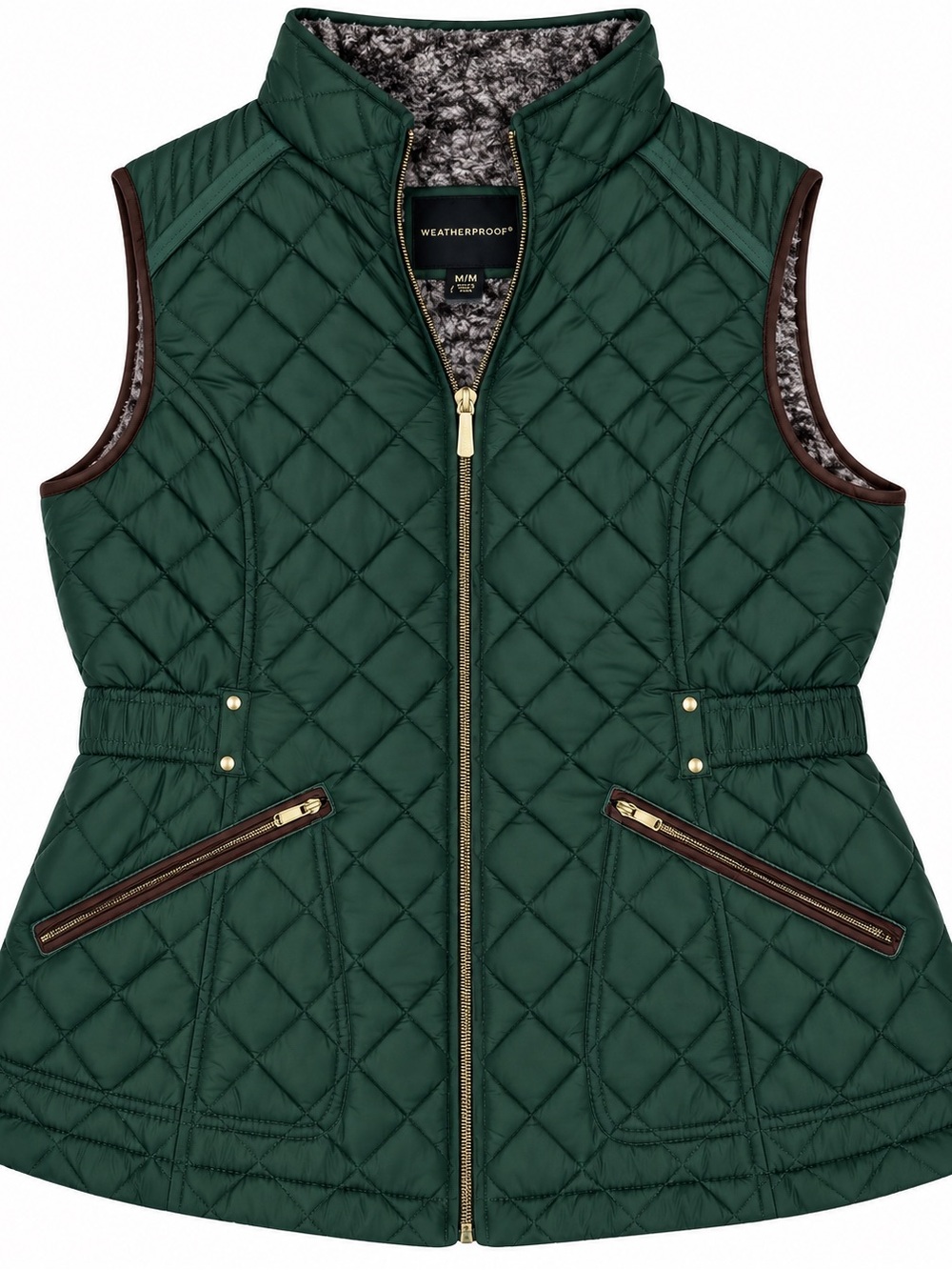 Weatherproof Women’s M Green Quilted Plush Lined Zip Vest